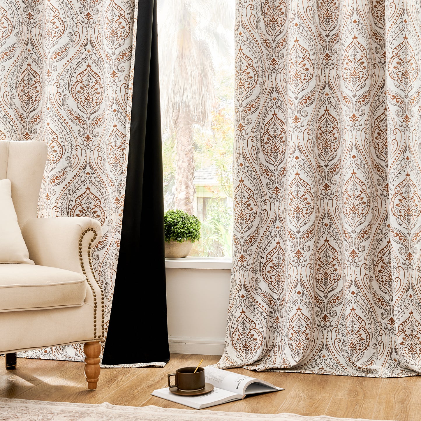 Curtainking Blackout Curtains Damask Thermal Insulated Drapes for Bedroom Living Room Window Treatments Set for All Season Grommet 2 Panels