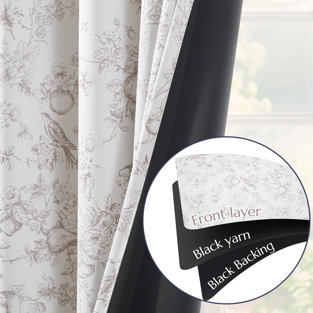 CURTAINKING Blackout Curtains Printed Floral French Farmhouse Curtains for Bedroom Living Room Back Tab Thermal Insulated Window Drapes 2 Panels
