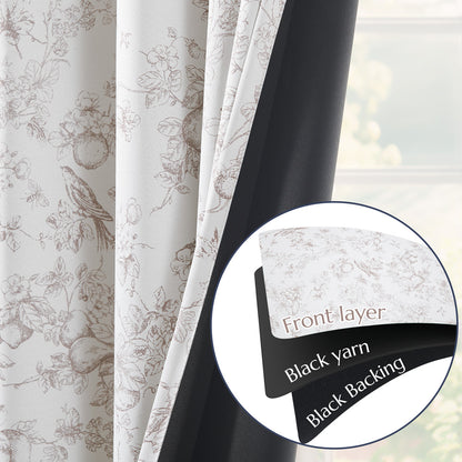CURTAINKING Blackout Curtains Printed Floral French Farmhouse Curtains for Bedroom Living Room Back Tab Thermal Insulated Window Drapes 2 Panels