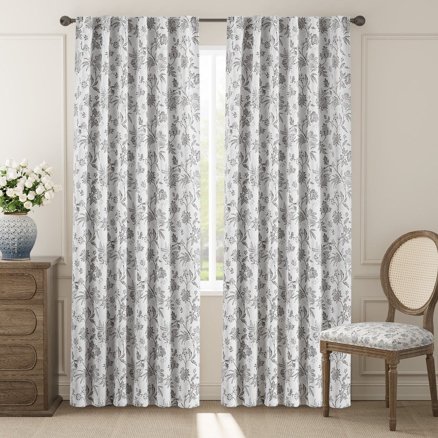 Curtainking Luxury Look Farmhouse Floral Print Rod Pocket Blackout Curtains 2 Panels