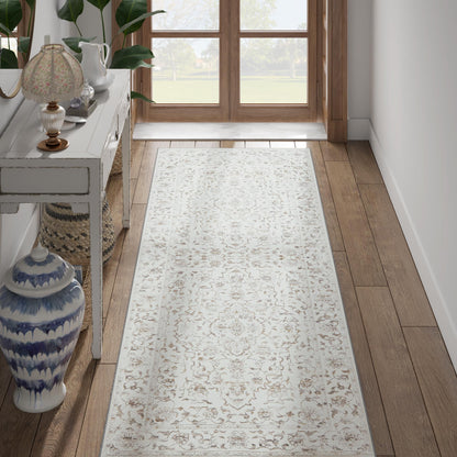 RUGKING Orange Vintage Area Rug Floral Carpet Distressed Mat, Foldable Non Slip Accent Rug for Kitchen Living Room