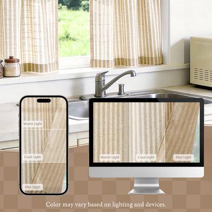 TOPICK Striped Kitchen Curtains and Valance Set Small Linen Curtains for Cafe Living Room Bathroom Farmhouse 3 Pieces Set Rod Pocket