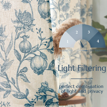 CURTAINKING Linen Curtains Floral Curtains for Living Room French Curtains Back Tab Light Filtering Toile Print Farmhouse Bedroom Curtains Window Curtain Set 2 Panels