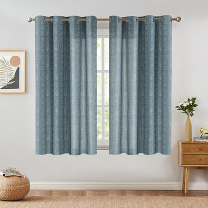 Curtainking Linen Blend Curtains Light Filtering Geometric Striped Boho Farmhouse Grommet Curtains for Living Room Pack of 2