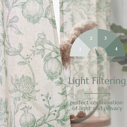 CURTAINKING Linen Curtains Floral Curtains for Living Room French Curtains Back Tab Light Filtering Toile Print Farmhouse Bedroom Curtains Window Curtain Set 2 Panels
