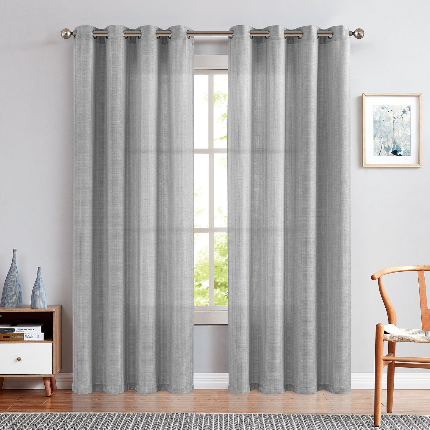 2 Pack Linen Textured Curtains Bedroom Living Room Window Curtain Set Light Filtering Drapes Grommet Top 2 Panels