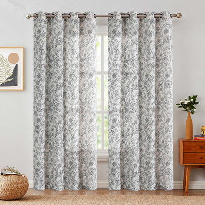 Curtainking Floral Curtains Linen Farmhouse Curtains for Living Room Country Curtains Grommet Top Semi Sheer Curtains Light Filtering 2 Panels