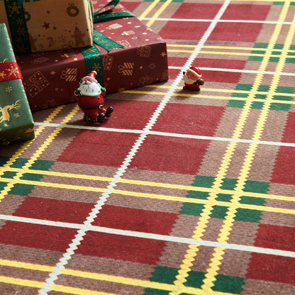 RUGKING Farmhouse Christmas Area Rug Plaid Washable Rug for Entryway Kitchen Holiday Decor