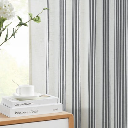 Curtainking Striped Linen Curtains Farmhouse Rustic Curtains for Living Room Semi Sheer Back Tab Light Filtering Coastal Drapes for Bedroom Window Curtain 2 Panels