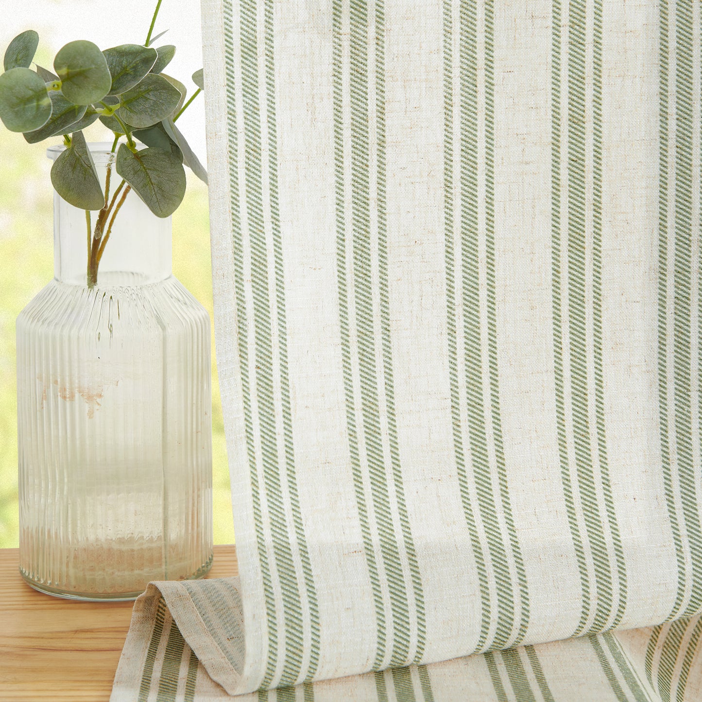 Curtainking Farmhouse Striped Valance Semi-Sheer Flax Linen Light Filtering Small Window Valance 16 inch Rod Pocket 1 Panel