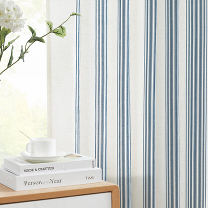 Curtainking Striped Linen Curtains Farmhouse Rustic Curtains for Living Room Semi Sheer Back Tab Light Filtering Coastal Drapes for Bedroom Window Curtain 2 Panels