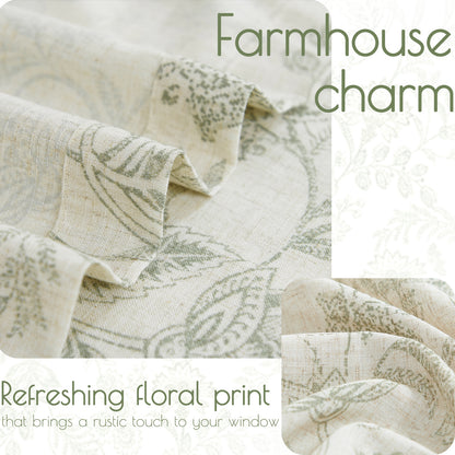 Curtainking Floral Curtains Linen Farmhouse Curtains for Living Room Country Curtains Back Tab Semi Sheer Curtains Light Filtering 2 Panels