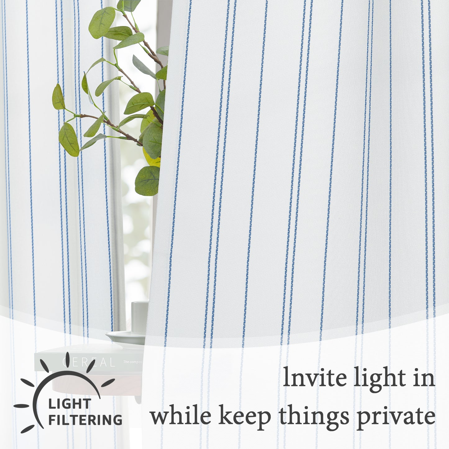 TOPICK White Curtains Striped Curtains for Living Room Bedroom Modern Pinstriped Light Filtering Back Tab Rod Pocket 2 Panels