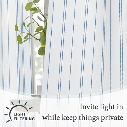 TOPICK White Curtains Striped Curtains for Living Room Bedroom Modern Pinstriped Light Filtering Back Tab Rod Pocket 2 Panels