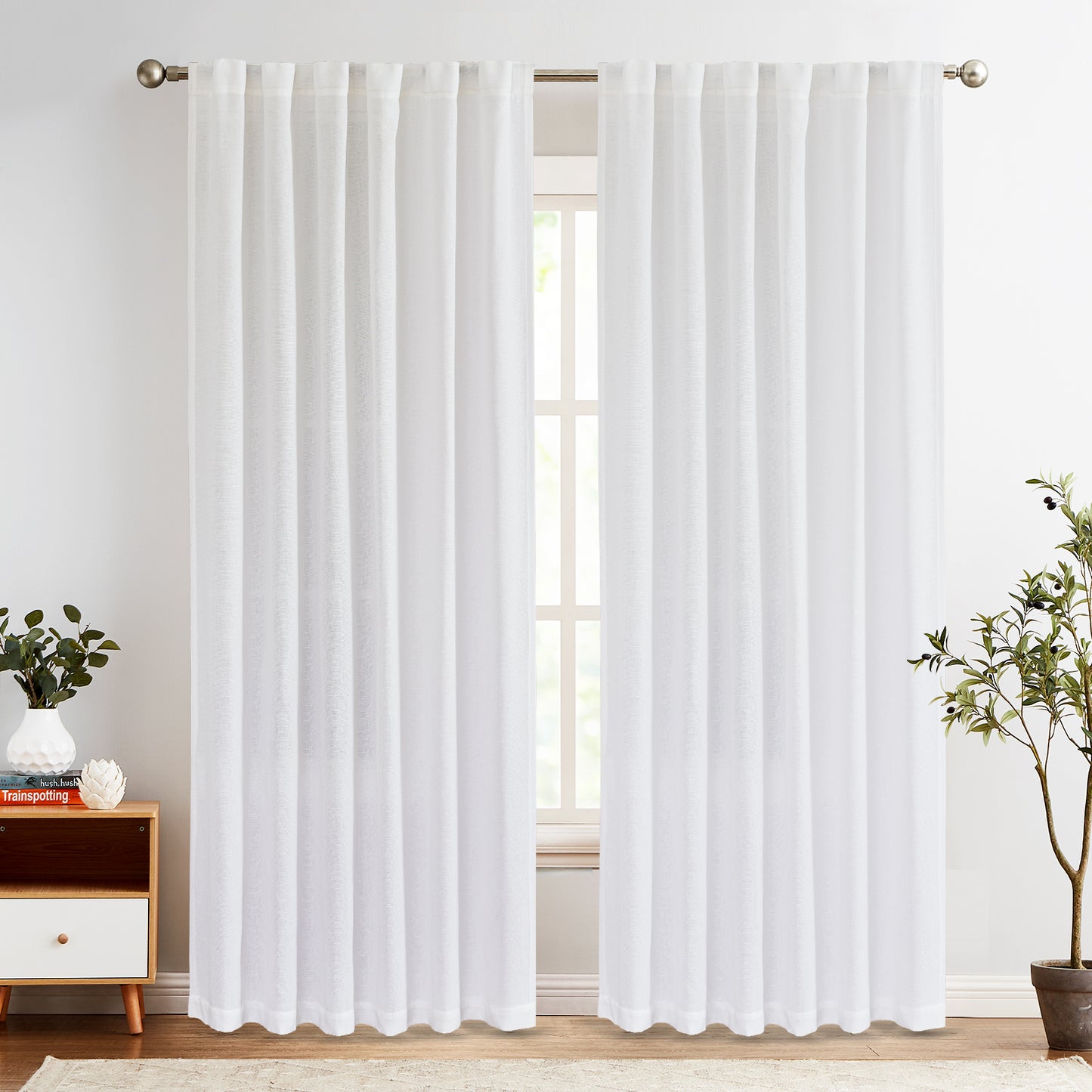 Curtainking Back Tab Curtains Light Filtering Curtains Living Room Bedroom Drapes Rod Pocket Linen Farmhouse Curtains Pack of 2