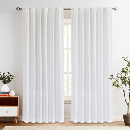 Curtainking Back Tab Curtains Light Filtering Curtains Living Room Bedroom Drapes Rod Pocket Linen Farmhouse Curtains Pack of 2
