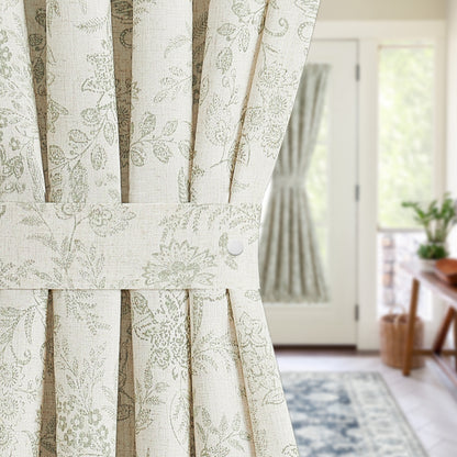 CURTAINKING French Door Curtains Panel Farmhouse Linen Rod Pocket Curtains for Door Window Floral Printed, 1 Tieback Included