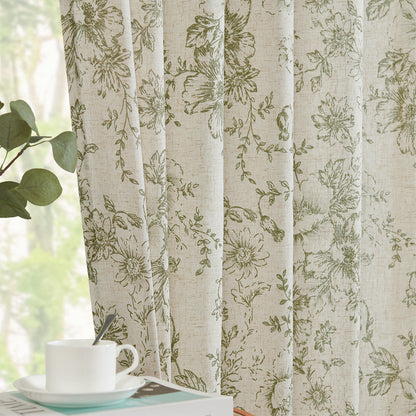 CURTAINKING Linen Curtains Floral Curtains for Living Room Printed Curtains Rod Pocket Back Tab Farmhouse Peony Flower Patterned Drapes Bedroom Window Curtain Set 2 Panels