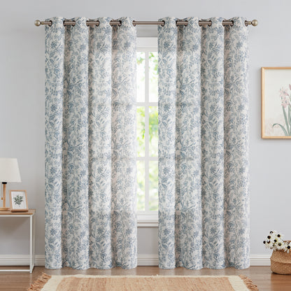 Curtainking Floral Curtains Linen Farmhouse Curtains for Living Room Country Curtains Grommet Top Semi Sheer Curtains Light Filtering 2 Panels