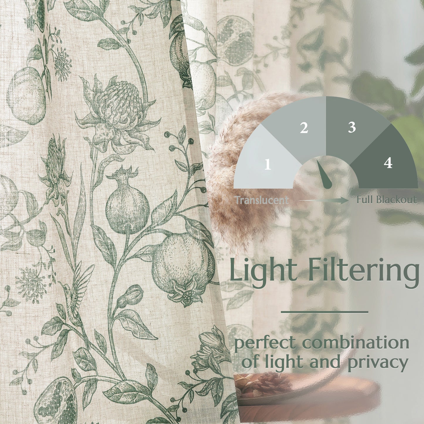 CURTAINKING Linen Curtains Floral Curtains for Living Room French Curtains Back Tab Light Filtering Toile Print Farmhouse Bedroom Curtains Window Curtain Set 2 Panels