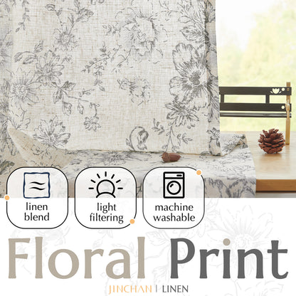 CURTAINKING Linen Curtains Floral Curtains for Living Room Curtains Rod Pocket Back Tab Farmhouse Peony Flower Patterned Drapes Bedroom Window Curtain Set 2 Panels