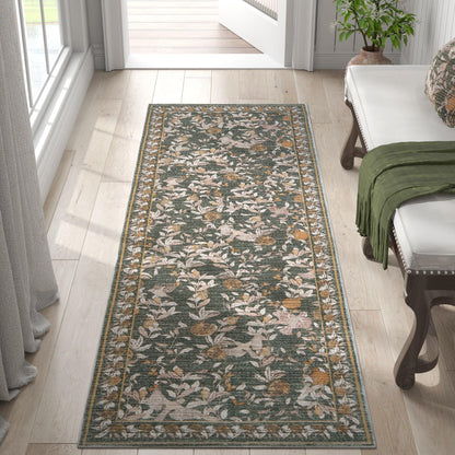 JINCHAN Vintage Rugs For Doormat Retro Oriental Rug Floral Print Mat Thin Traditional Carpet For Kitchen Bathroom Hallway Orange/Green