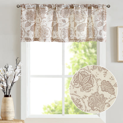 Curtainking Kitchen Valance  Linen Textured Floral Printed Small Window Valance 1 Panel