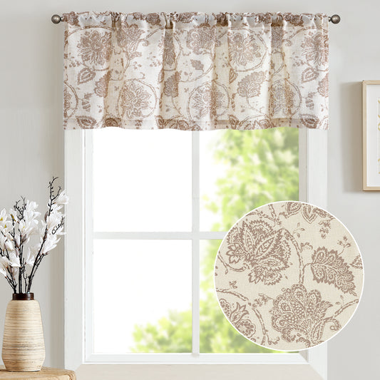 Curtainking Kitchen Valance  Linen Textured Floral Printed Small Window Valance 1 Panel