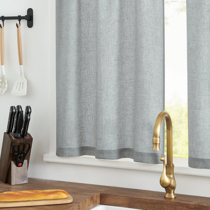 Curtainking Farmhouse Rod Pocket Semi-Sheer Cafe Curtains, Linen Textured Window Curtains, 2 Panels
