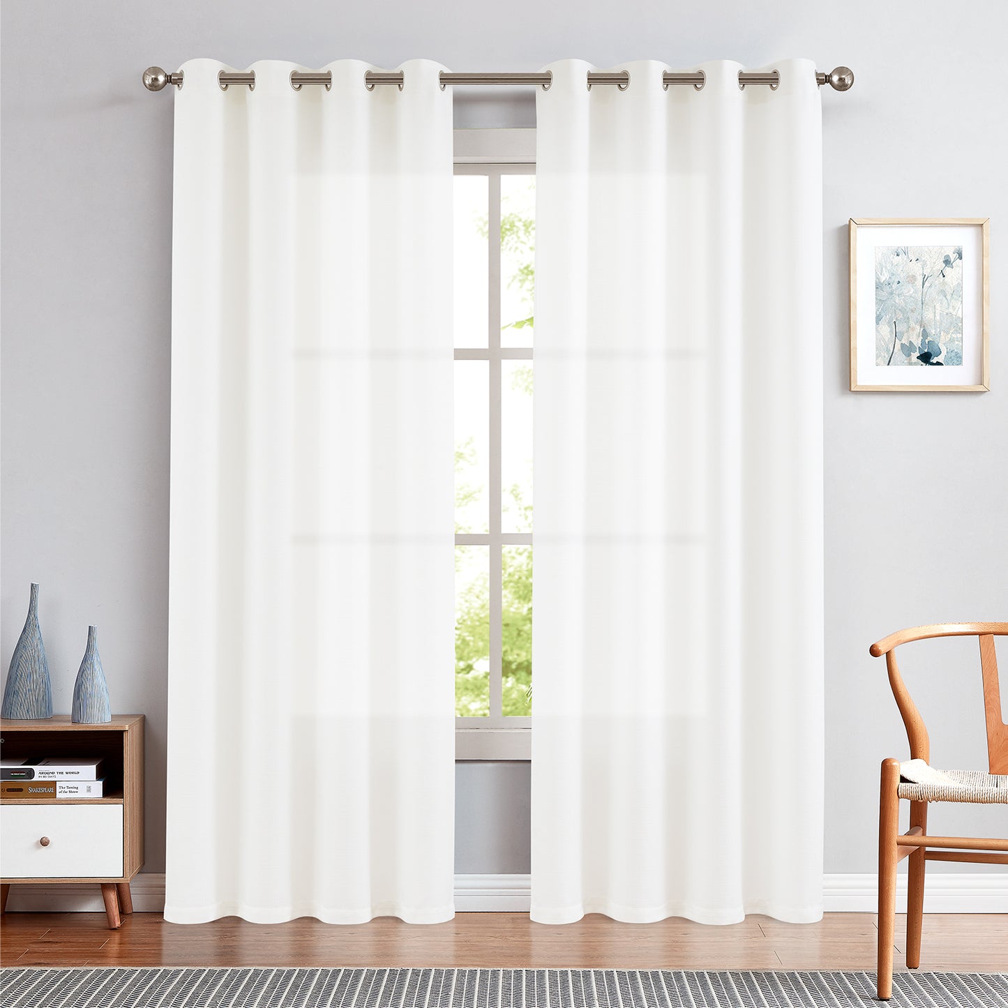 2 Pack Linen Textured Curtains Bedroom Living Room Window Curtain Set Light Filtering Drapes Grommet Top 2 Panels