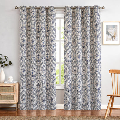Curtainking Damask Printed Curtains for Bedroom Living Room Linen Textured Thermal Insulated Curtains Grommet 2 Panels