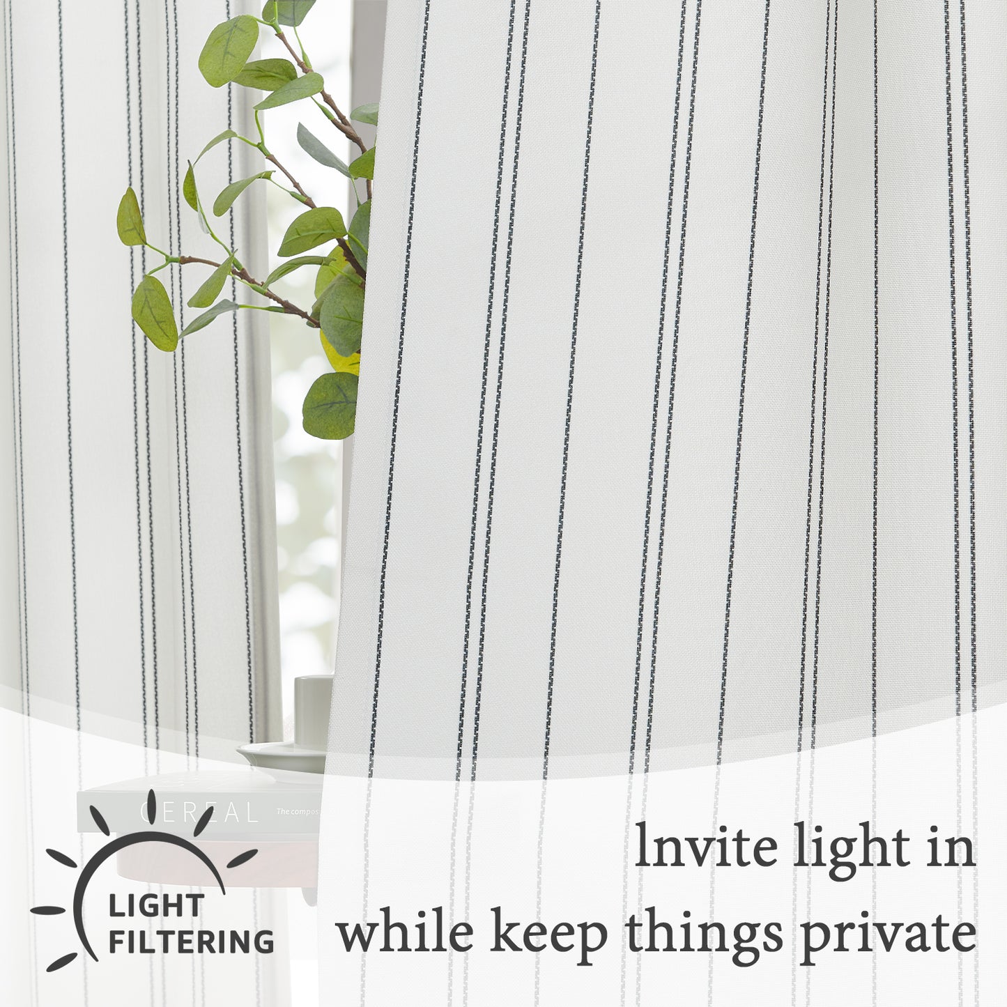 TOPICK White Curtains Striped Curtains for Living Room Bedroom Modern Pinstriped Light Filtering Back Tab Rod Pocket 2 Panels