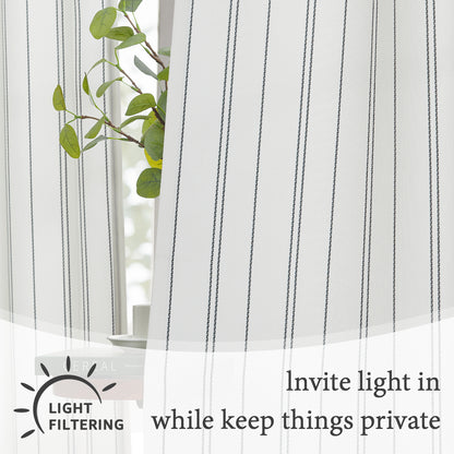 TOPICK White Curtains Striped Curtains for Living Room Bedroom Modern Pinstriped Light Filtering Back Tab Rod Pocket 2 Panels