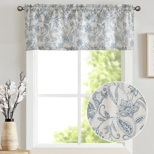 CURTAINKING Farmhouse Linen Valance Curtains for Kitchen Floral Rustic Rod Pocket Living Room Bedroom Small Window Valance 16 Inch