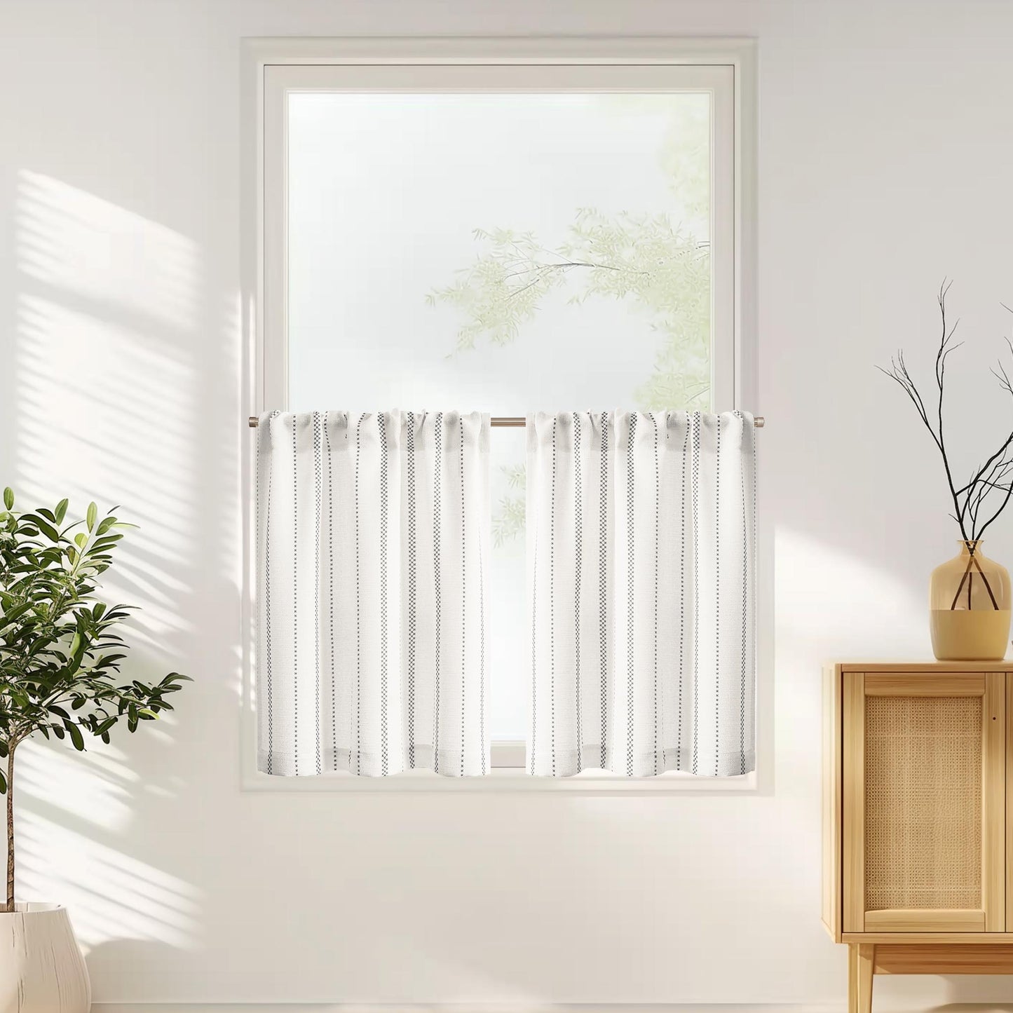 Curtainking Cafe Curtains Small Window Curtains Light Filtering Curtains 2 Panels of Boho Striped Kitchen Curtains for Half Windows