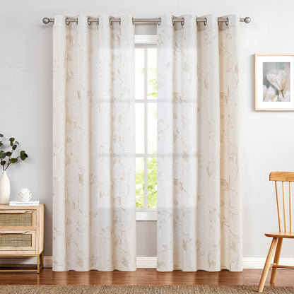 Curtainking Linen Curtains Floral Embroidery Farmhouse Light Filtering Grommet Curtain Panels 2 Pcs