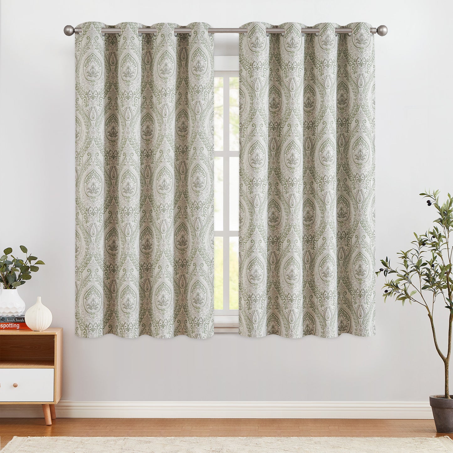 Curtainking Damask Printed Curtains for Bedroom Living Room Linen Textured Thermal Insulated Curtains Grommet 2 Panels