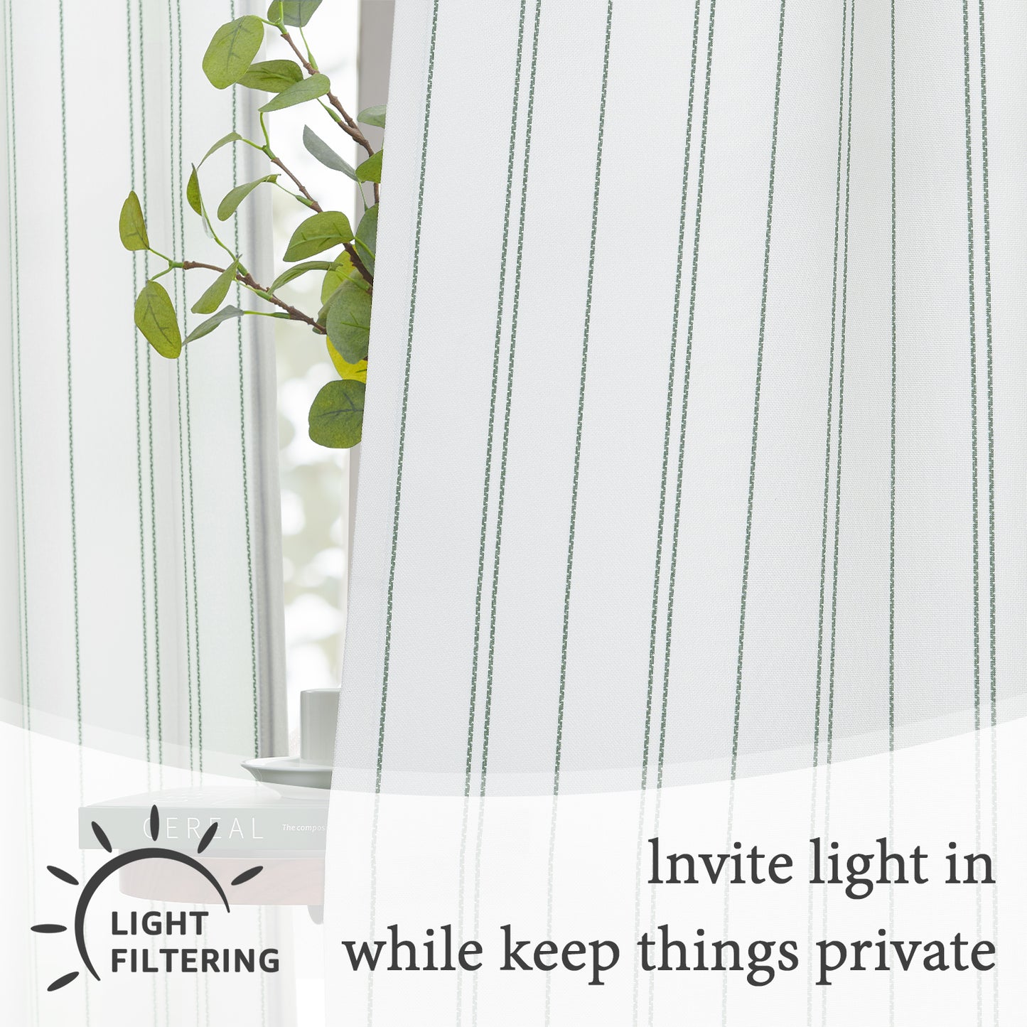 TOPICK White Curtains Striped Curtains for Living Room Bedroom Modern Pinstriped Light Filtering Back Tab Rod Pocket 2 Panels
