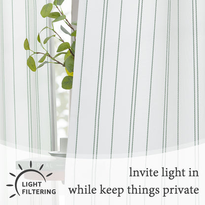 TOPICK White Curtains Striped Curtains for Living Room Bedroom Modern Pinstriped Light Filtering Back Tab Rod Pocket 2 Panels