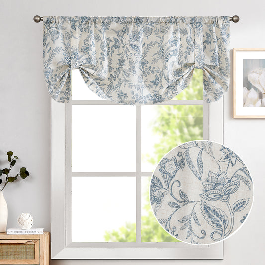 Curtainking Rod Pocket Valance Farmhouse Floral Printed Valance for Kitchen Filtering Small Curtain 1 Panel