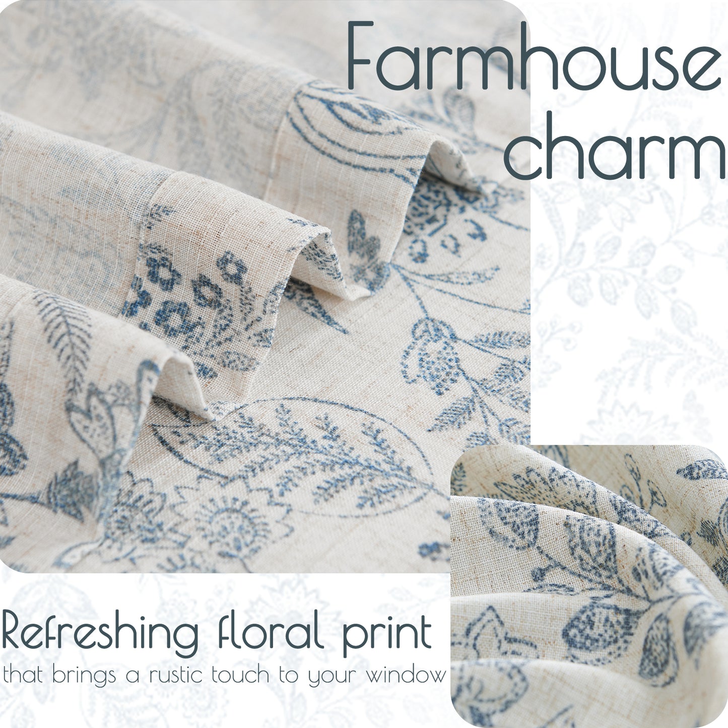 Curtainking Floral Curtains Linen Farmhouse Curtains for Living Room Country Curtains Back Tab Semi Sheer Curtains Light Filtering 2 Panels