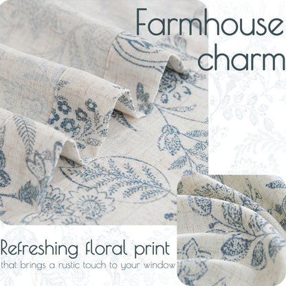 Curtainking Floral Curtains Linen Farmhouse Curtains for Living Room Country Curtains Back Tab Semi Sheer Curtains Light Filtering 2 Panels