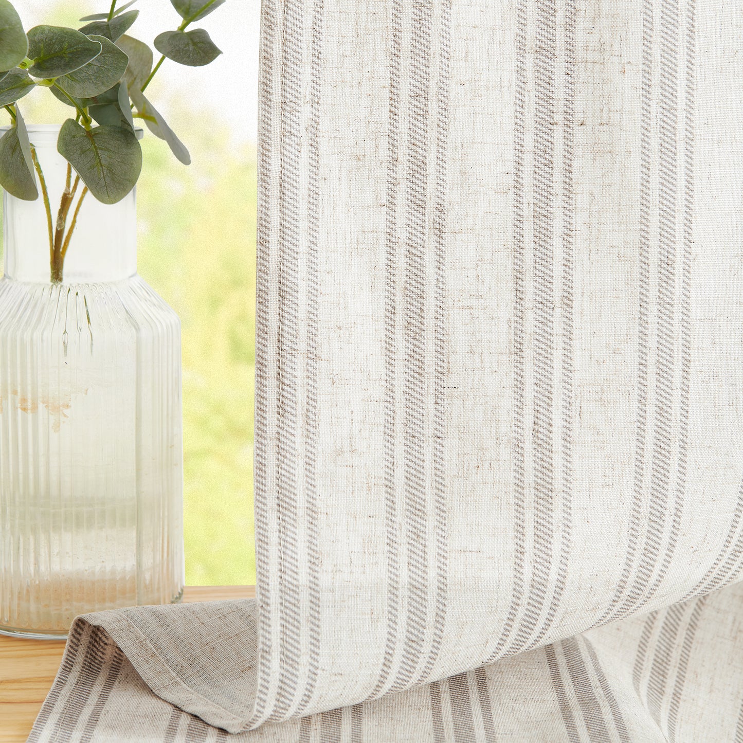 Curtainking Farmhouse Striped Valance Semi-Sheer Flax Linen Light Filtering Small Window Valance 16 inch Rod Pocket 1 Panel