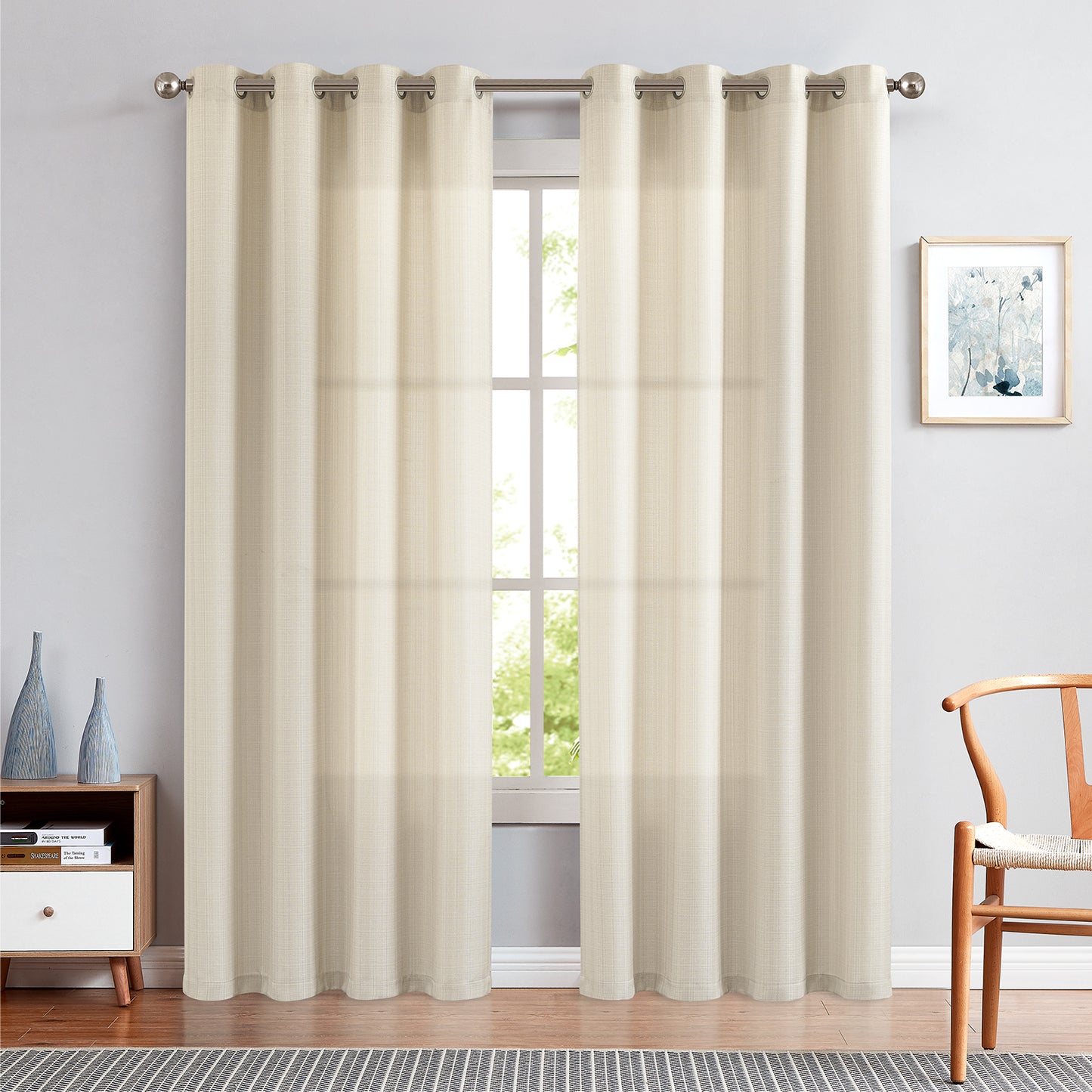 2 Pack Linen Textured Curtains Bedroom Living Room Window Curtain Set Light Filtering Drapes Grommet Top 2 Panels