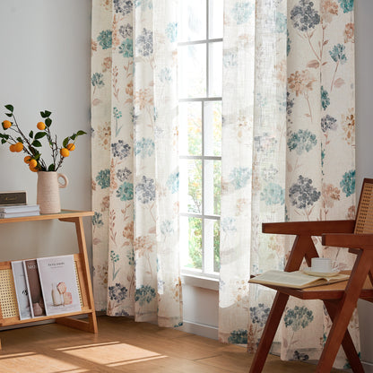 CURTAINKING Farmhouse Linen Curtains for Living Room Bedroom Floral Patterned Light Filtering Linen Blend Curtain Burlap Effect Drape Window Treatments 2 Panels