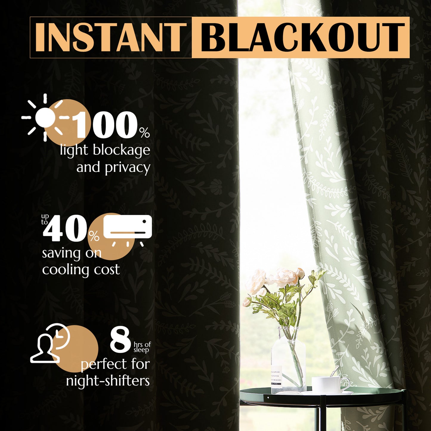 Curtainking 100% Blackout Curtains Grommet Thermal Insulated Curtains for Living Room Printed Short Curtains 2 Panels Set