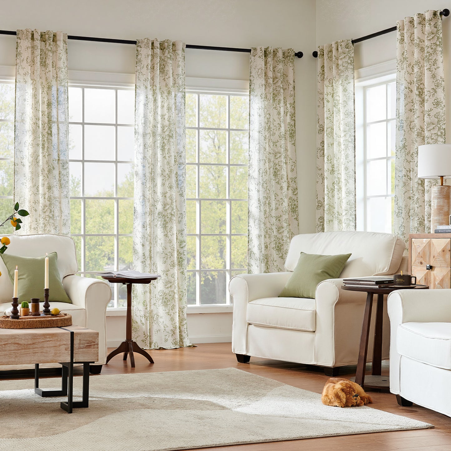 CURTAINKING Linen Curtains Floral Curtains for Living Room Printed Curtains Rod Pocket Back Tab Farmhouse Peony Flower Patterned Drapes Bedroom Window Curtain Set 2 Panels