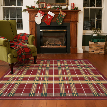 RUGKING Plaid Christmas Rug for Entryway Kitchen Holiday Rug for Porch Bathroom Christmas Classic Tartan Printed Winter Xmas Decor Washable Doormat for Bedroom Non Slip