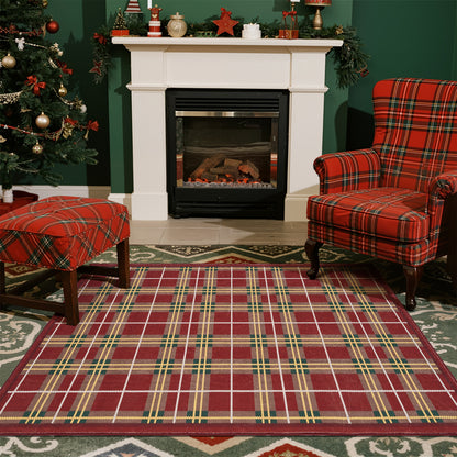 RUGKING Plaid Christmas Rug for Entryway Kitchen Holiday Rug for Porch Bathroom Christmas Classic Tartan Printed Winter Xmas Decor Washable Doormat for Bedroom Non Slip