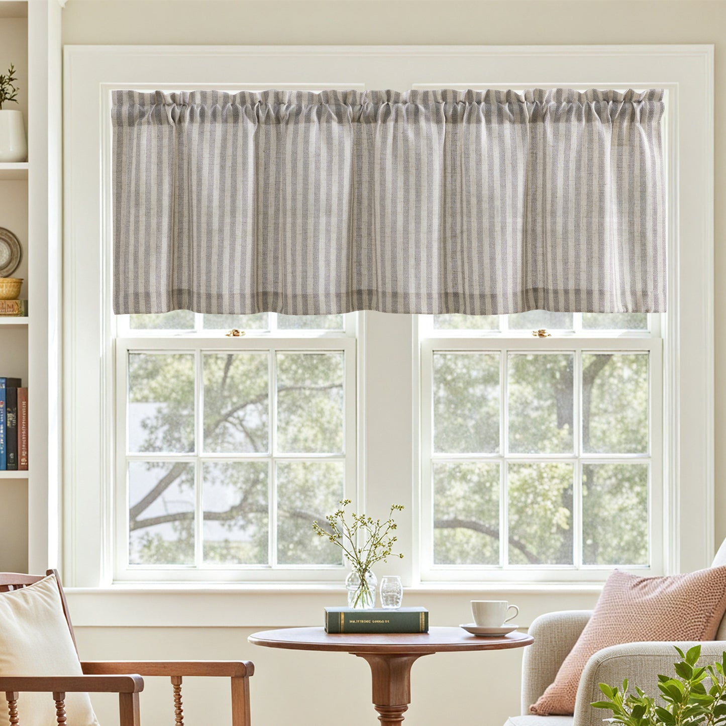 CURTAINKING Kitchen Valance Stripe Pattern Farmhouse Window Valance Linen Window Treatment for Bathroom Rod Pocket 1 Panel